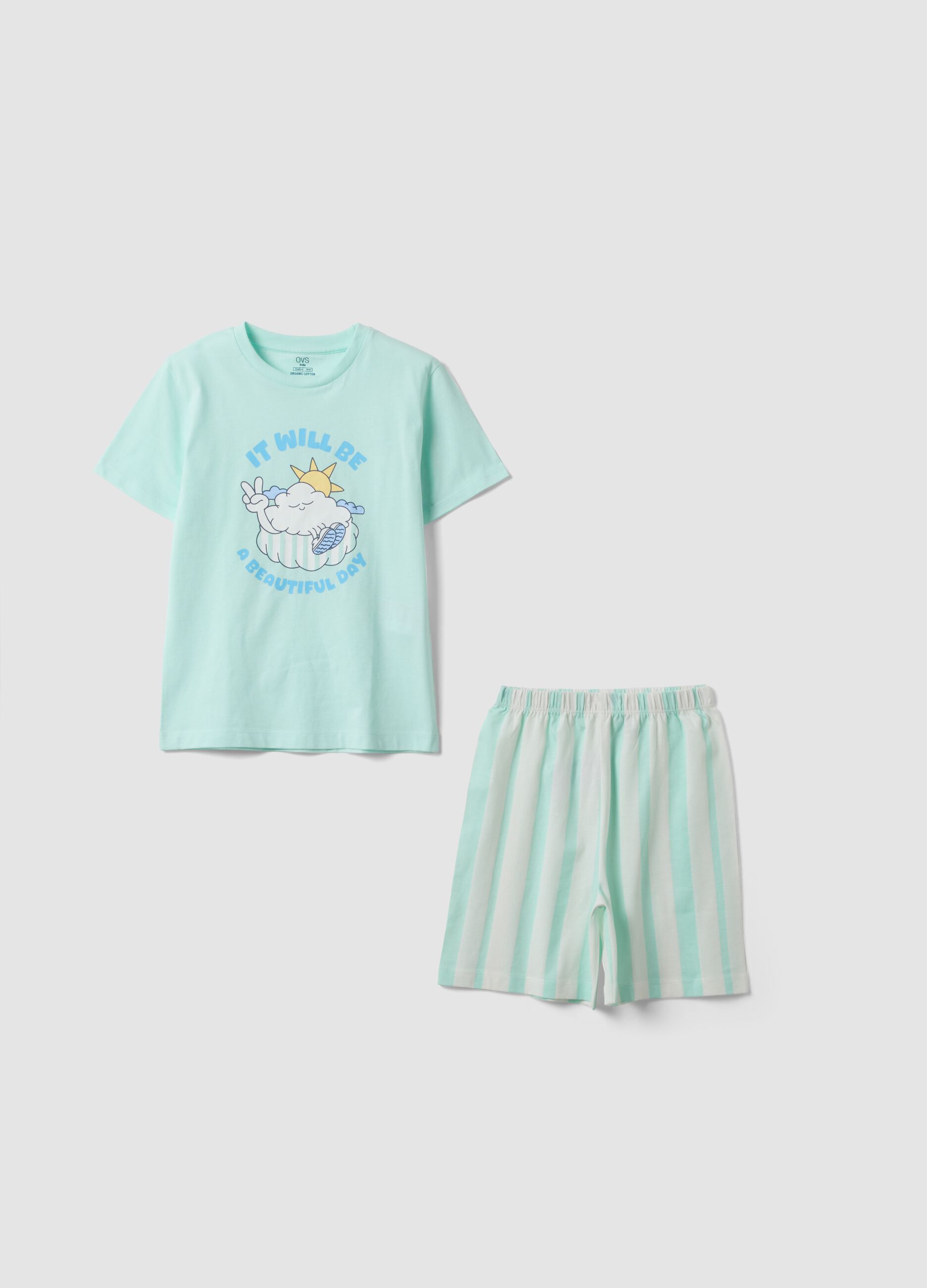 Light blue pure organic cotton kids' pyjamas, regular fit
