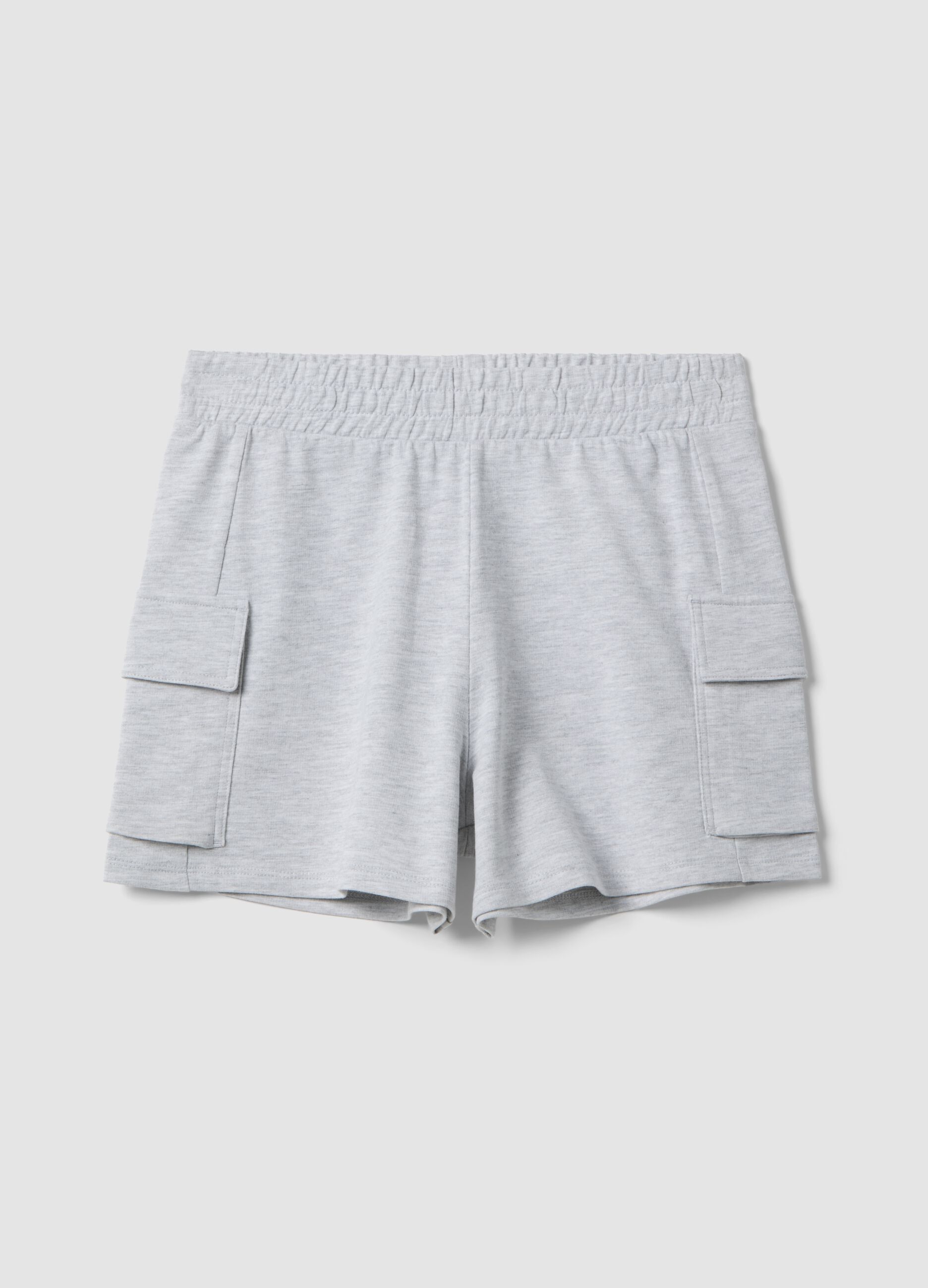 Grey cotton blend cargo shorts for girls relaxed fit