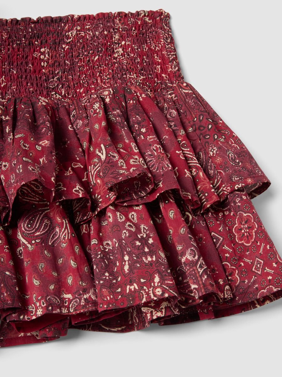 Roter Minirock aus reiner Baumwolle mit R&uuml;schen und Muster_5