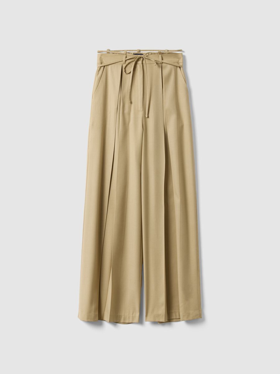 Beige viscose blend flare trousers_4