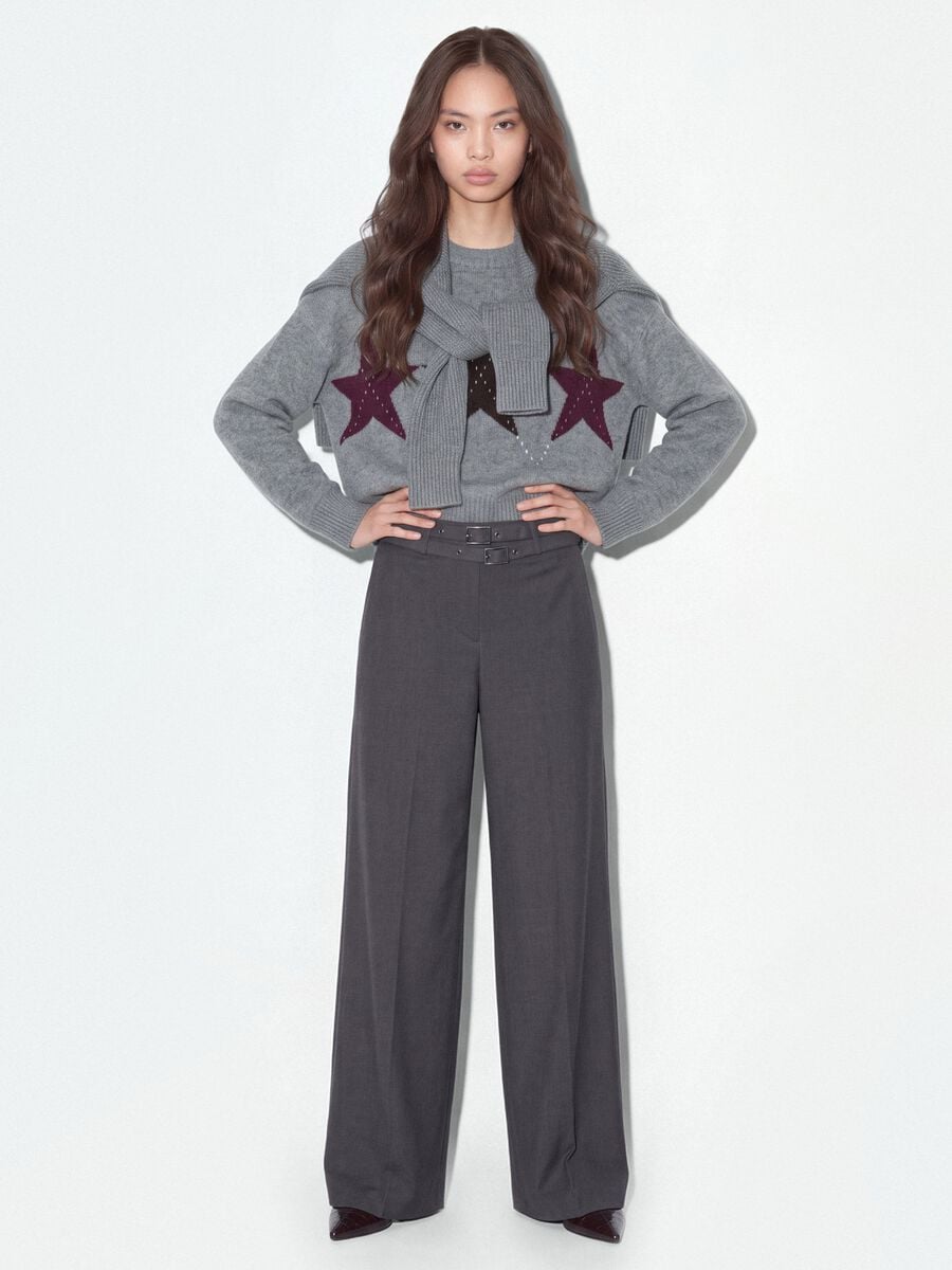 Grey stretch top with star jacquard pattern, oversized fit_1