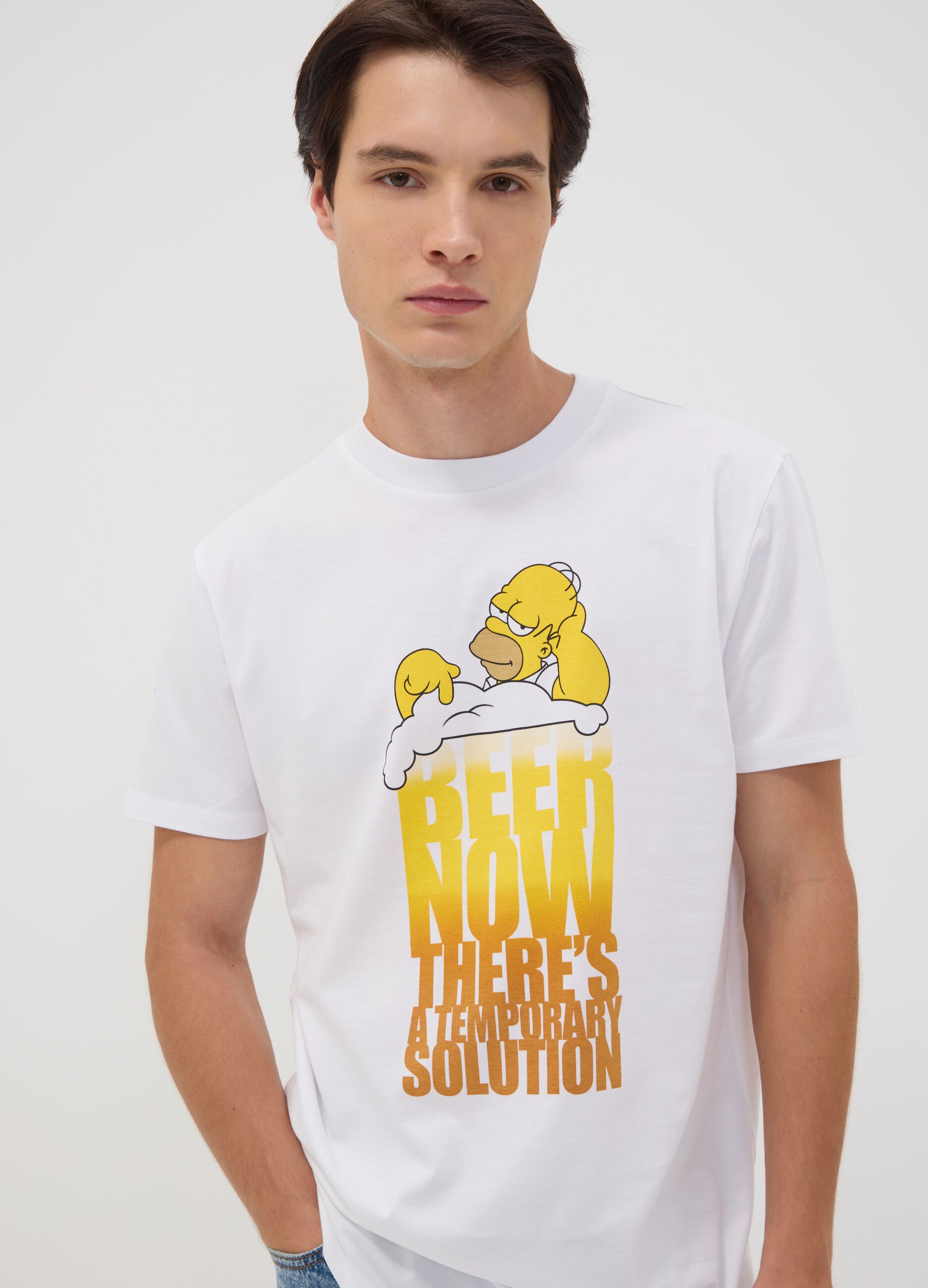 White pure cotton T-shirt with Simpsons print