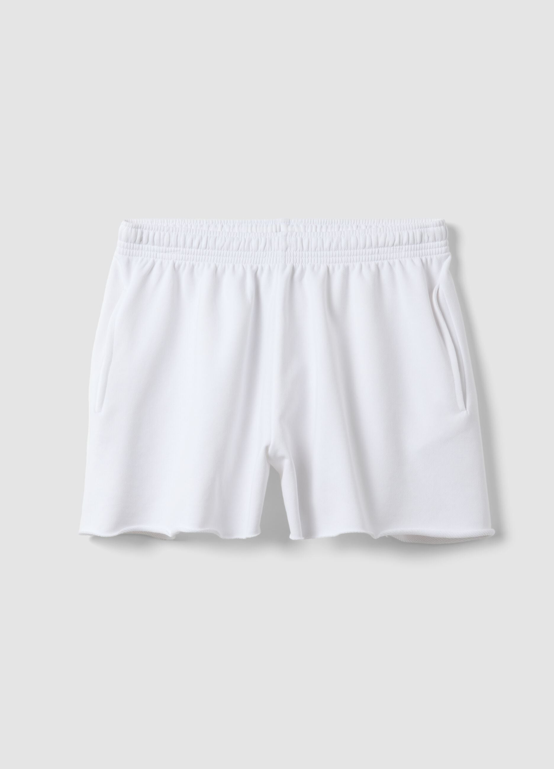 White cotton-blend Bermuda shorts with elasticated waistband