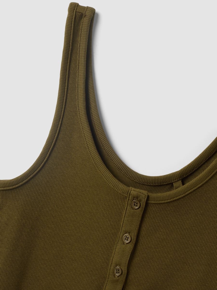 Green stretch cotton tank top with buttons, regular fit_6