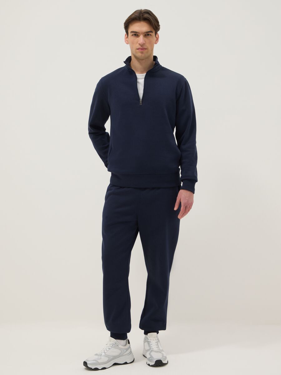 Blue regular fit cotton blend sweatshirt with half zip_1