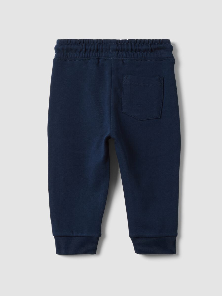 Blue pure cotton jogger trousers with teddy bear print_1