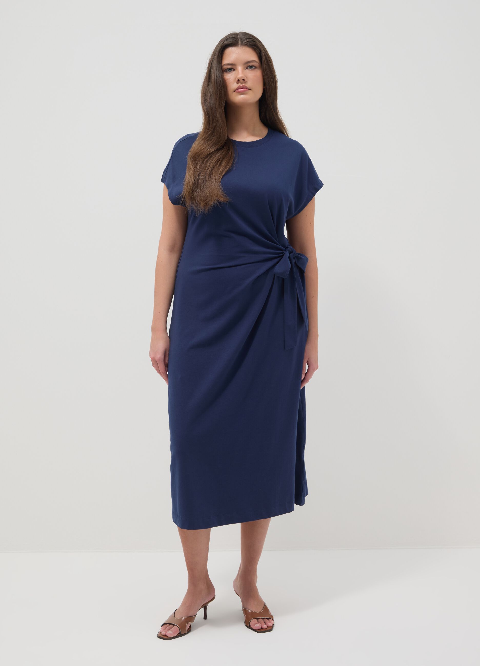 Blue stretch-cotton midi dress