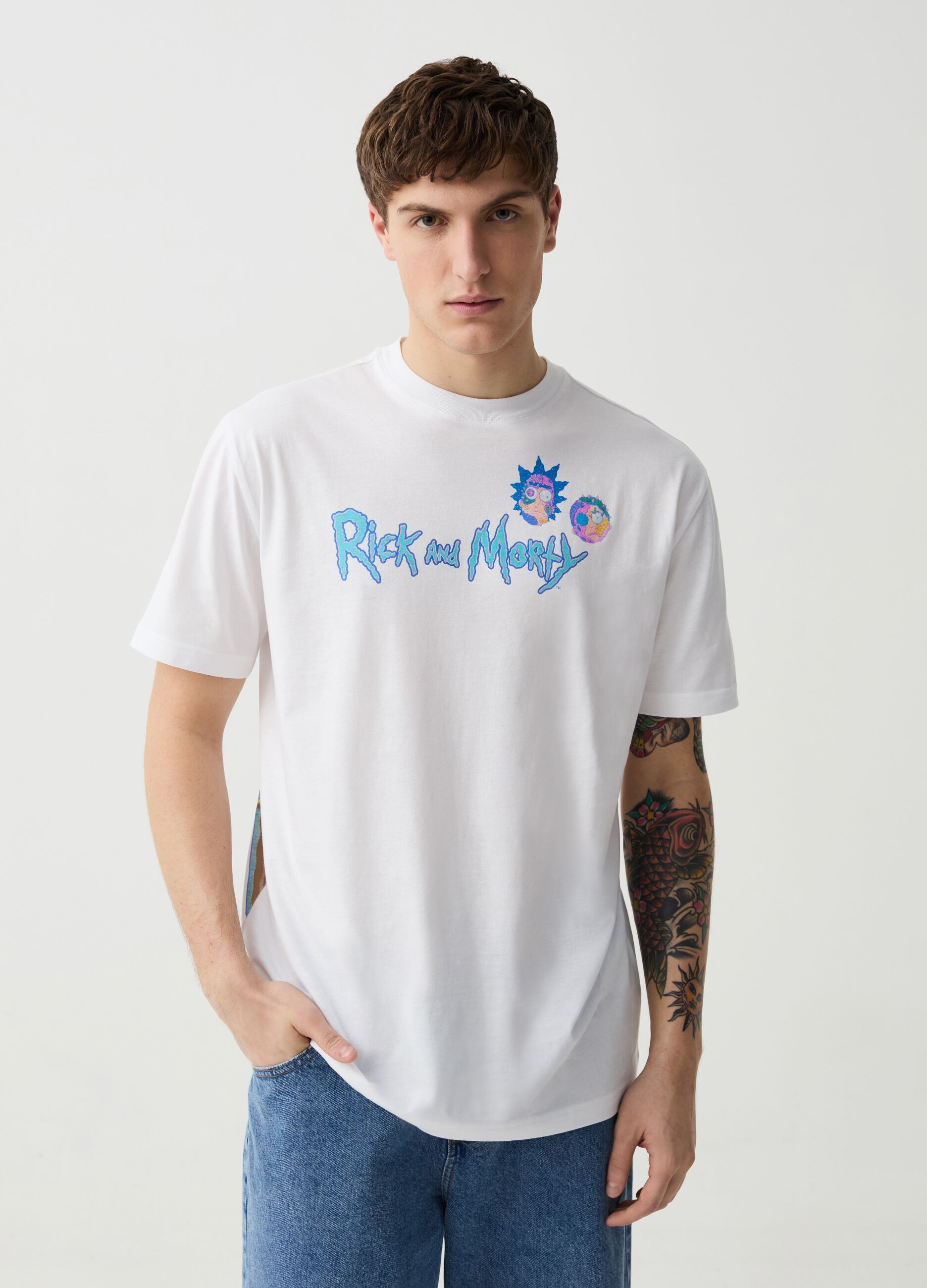 Cotton T-shirt with Rick and Morty print