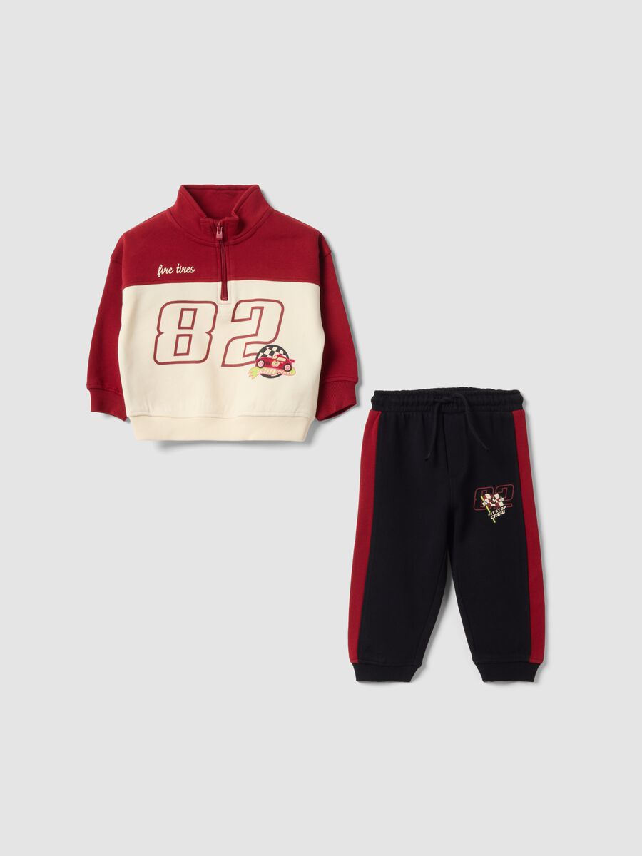 Crveni komplet od čistog pamuka s half-zip ovratnikom za dječaka_0