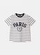 White striped pure cotton T-shirt with "Paris" print, regular fit_0