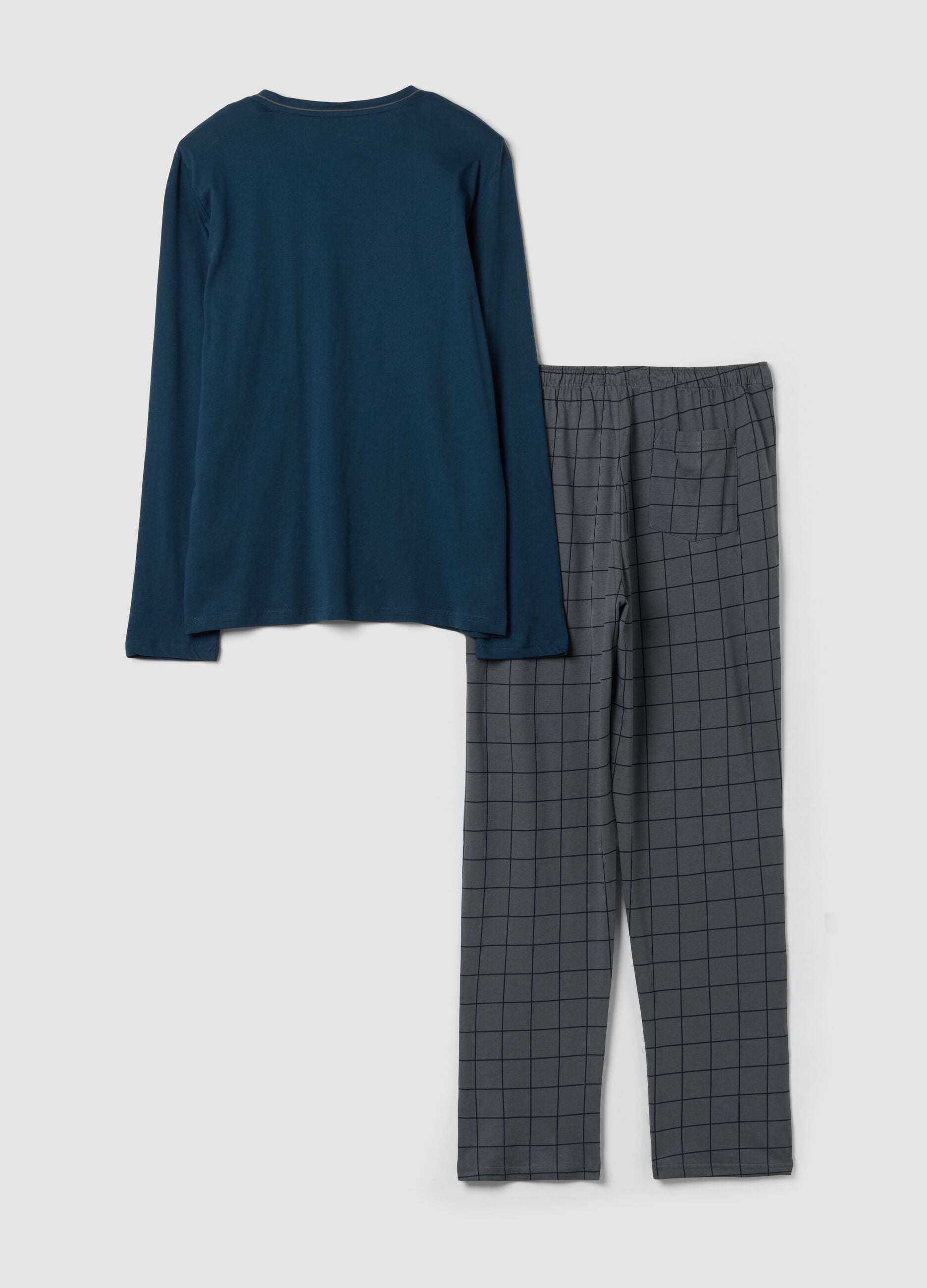 Blue pure organic cotton V-neck pyjamas