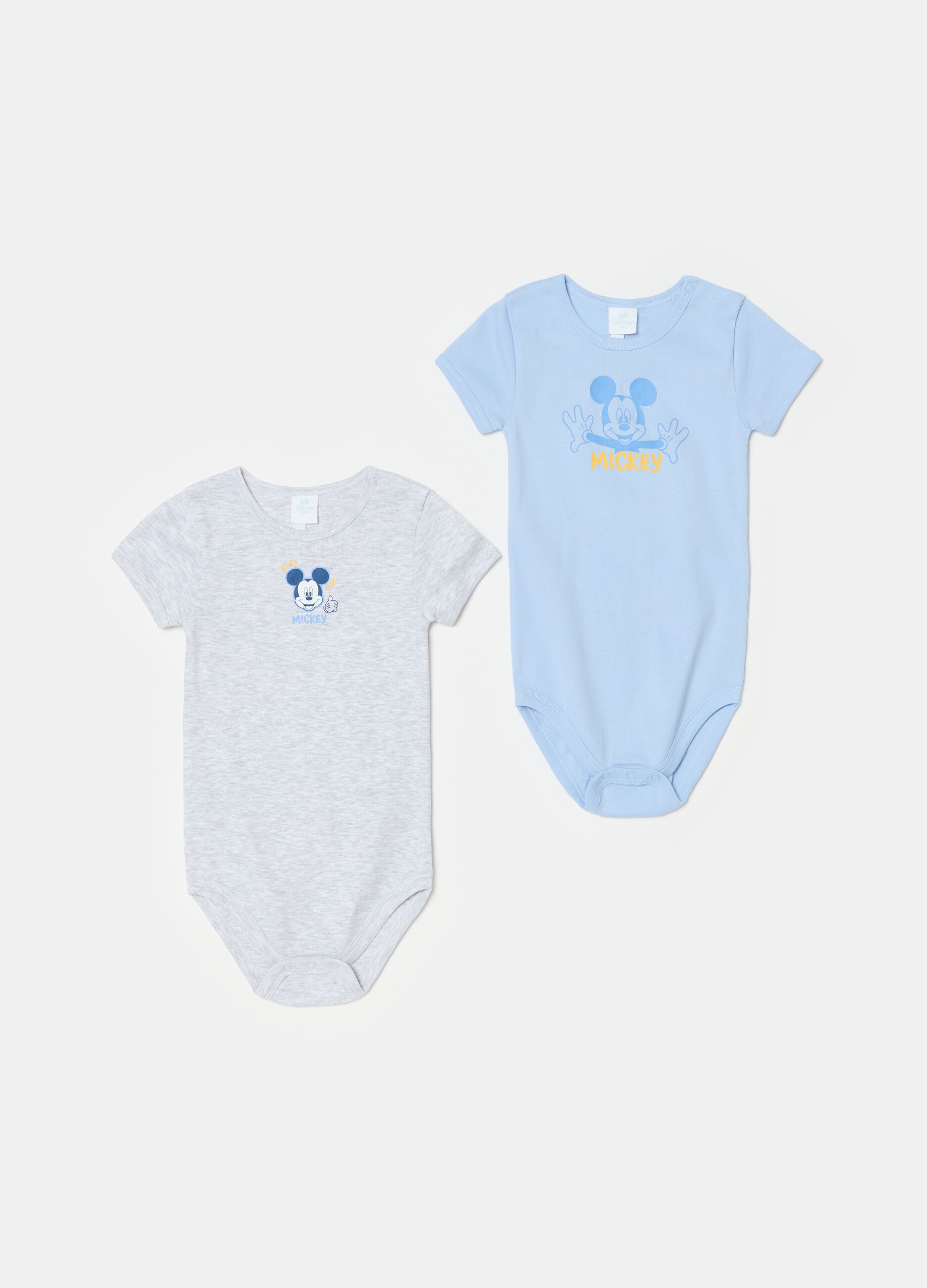Two-pack organic cotton bodysuits with Mickey Mouse print