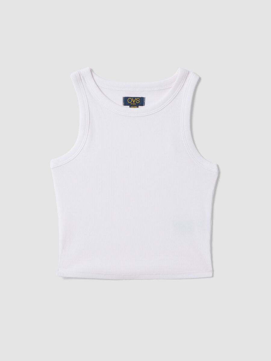 Girls&rsquo; white ribbed fitted stretch-cotton vest top_0