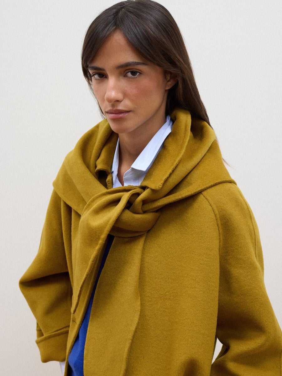 Yellow wool-blend coat with button fastening_1