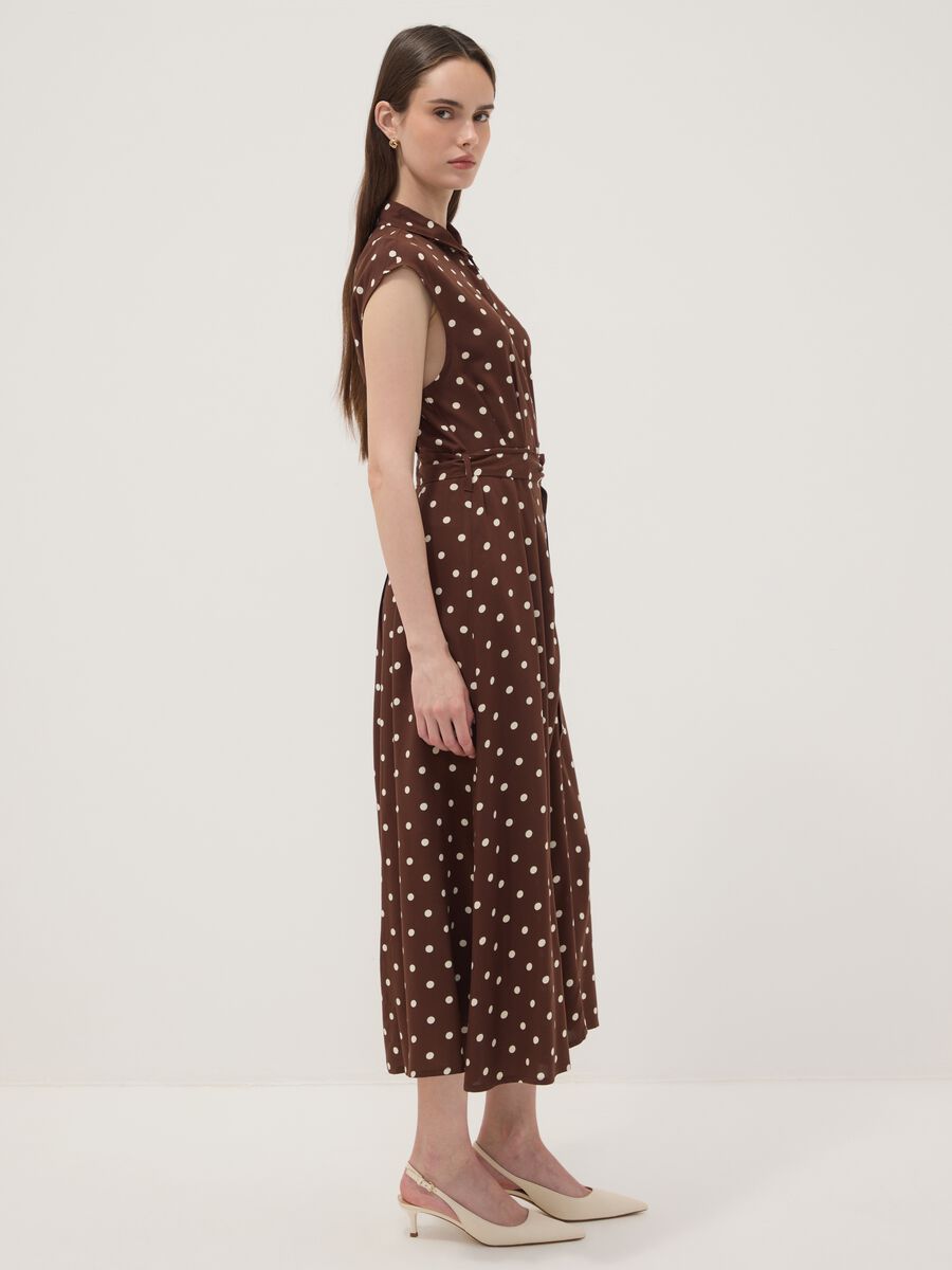 Brown midi dress in pure viscose with polka dots, regular fit_1