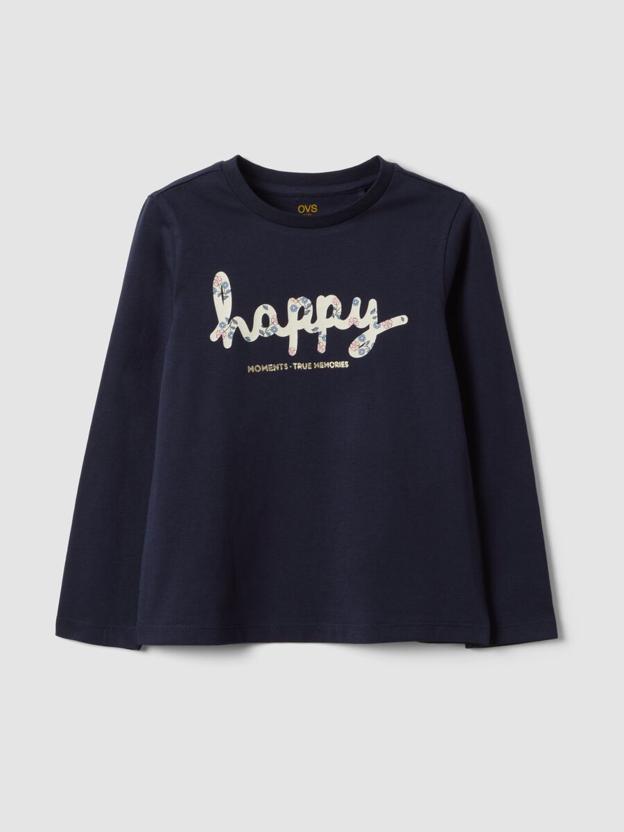 Blue organic cotton T-shirt with front print_0