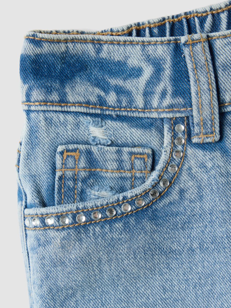 Blaue Denim-Shorts aus reiner Baumwolle f&uuml;r M&auml;dchen, Regular Fit mit Strass_2