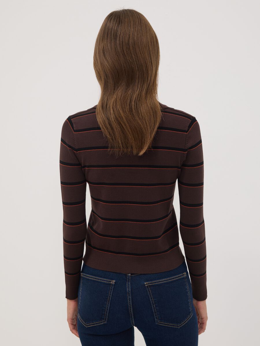 Brown viscose-blend polo-collar jumper, regular fit_3