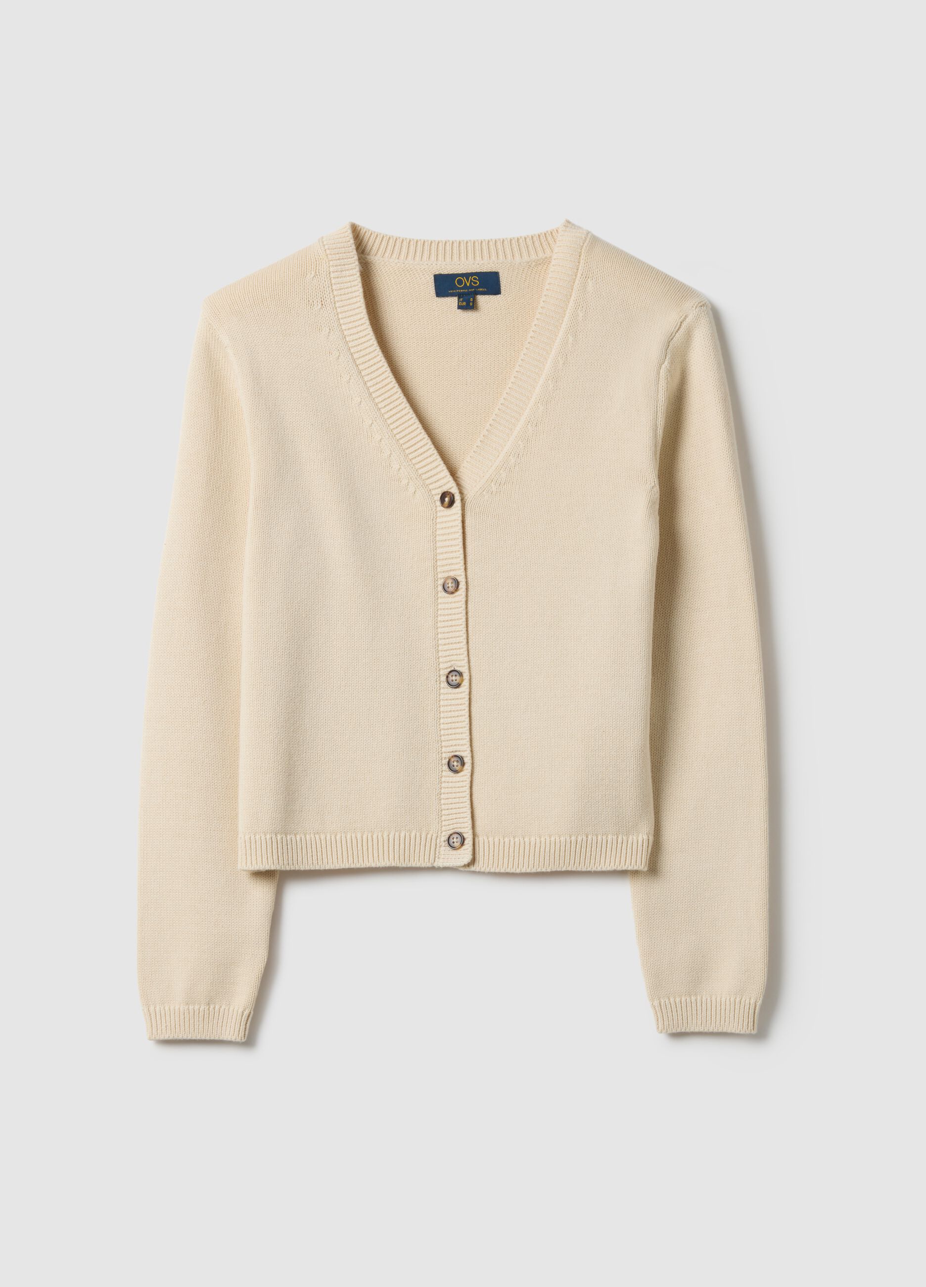 Beige V-neck cardigan in pure cotton with regular fit