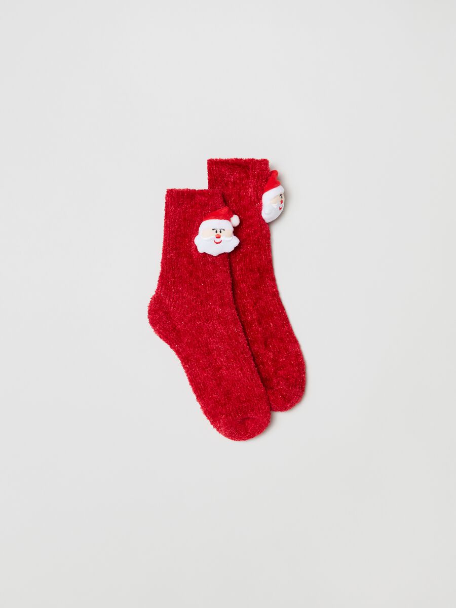 Chenille socks with Christmas appliqué detail_1