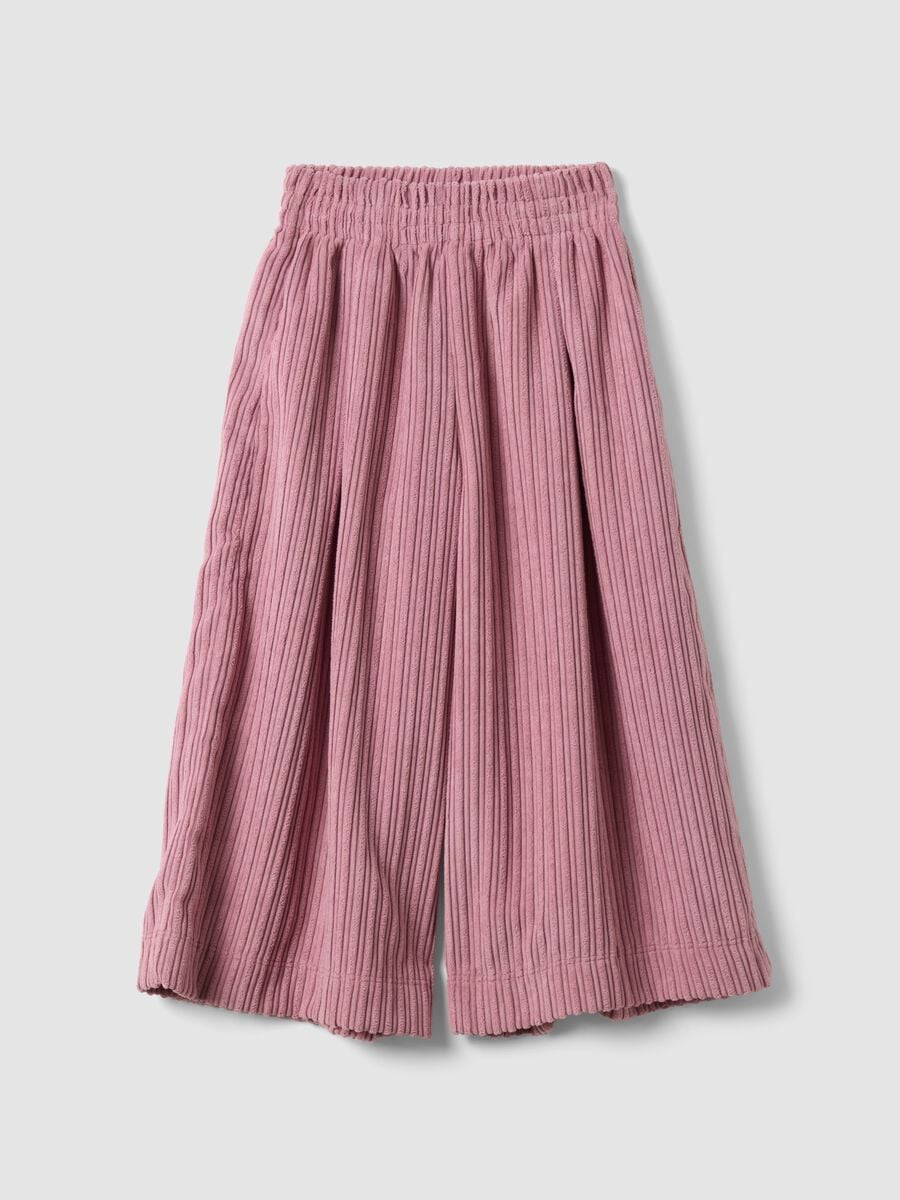 Pink wide-leg ribbed trousers with elasticated waistband_0