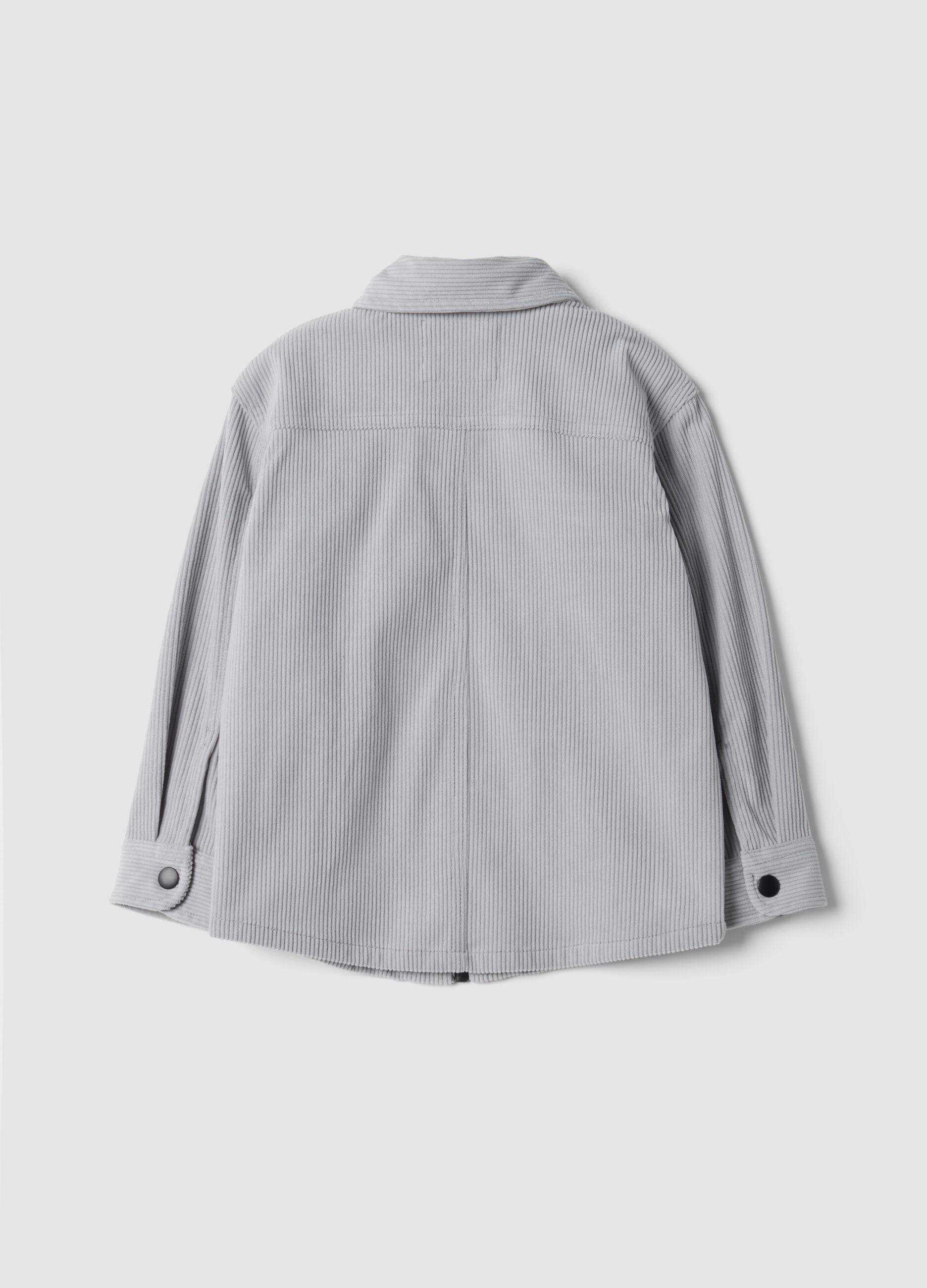 Camicia grigia a coste con zip e colletto classico over fit