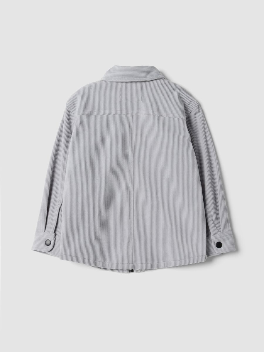 Camicia grigia a coste con zip e colletto classico over fit_1