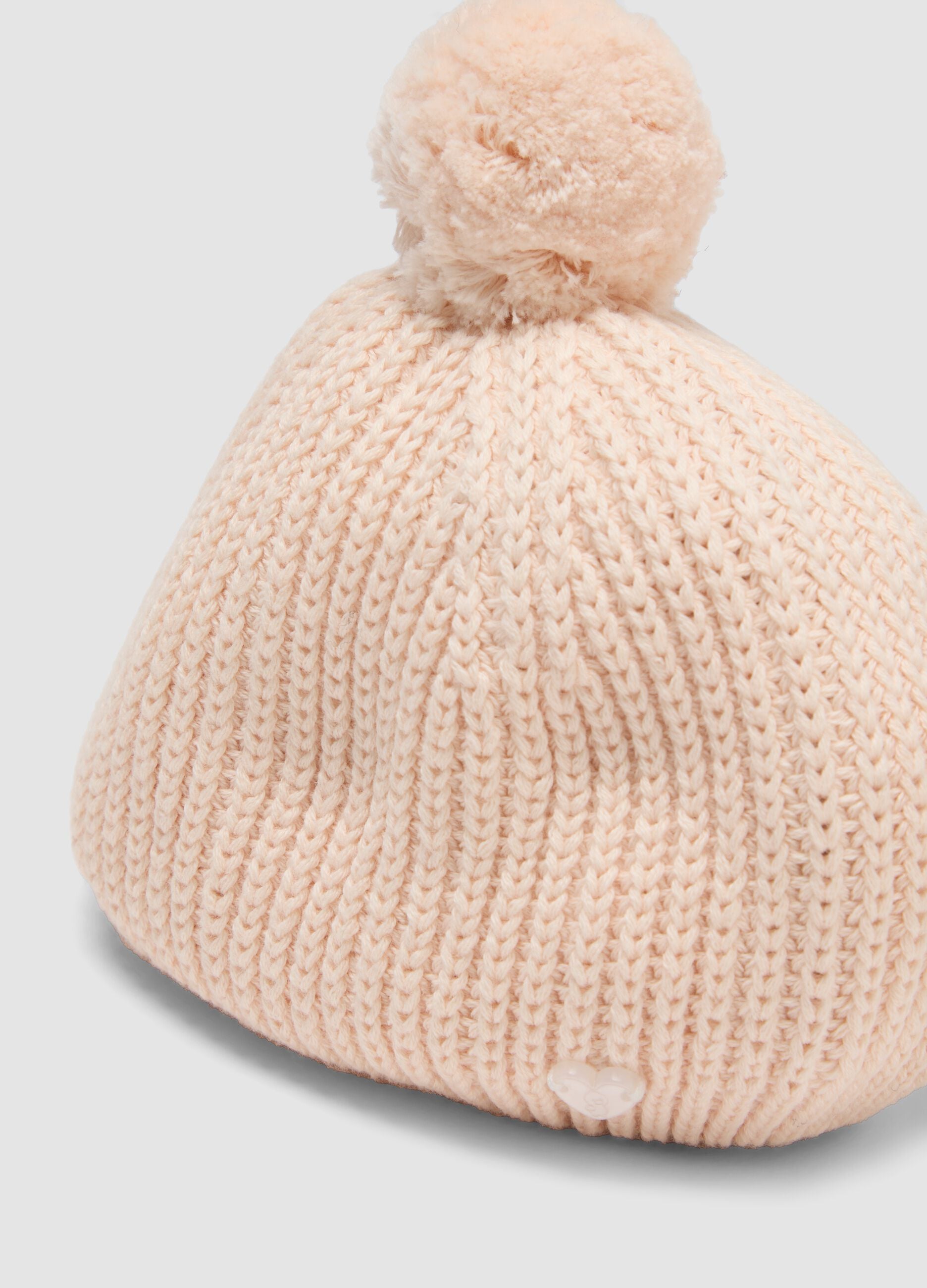 Pink pom‑pom hat in pure organic cotton knit