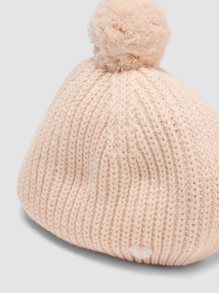 Pink pom‑pom hat in pure organic cotton knit_2