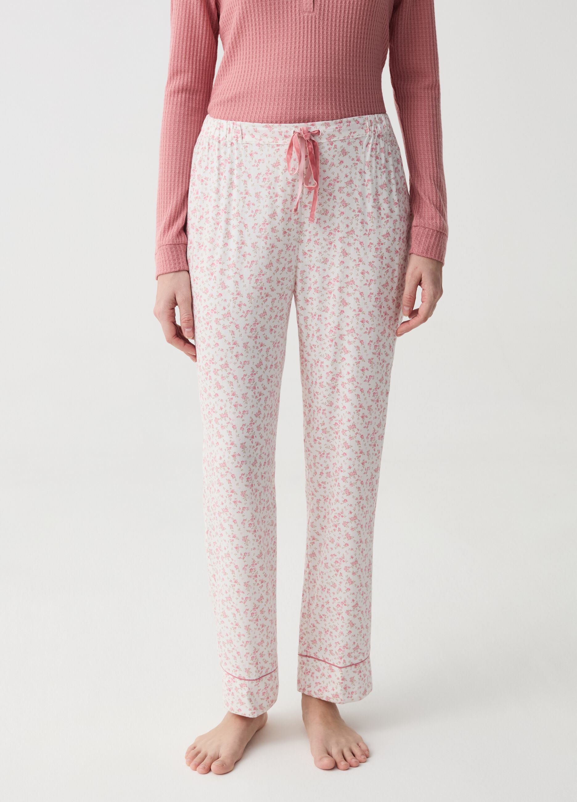 Pyjama trousers in floral flannel