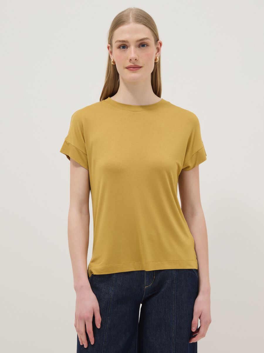 Yellow short-sleeve stretch viscose T-shirt_1
