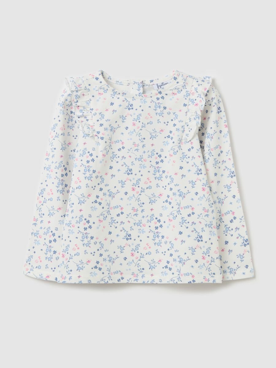Long-sleeved floral T-shirt with ruffles_0