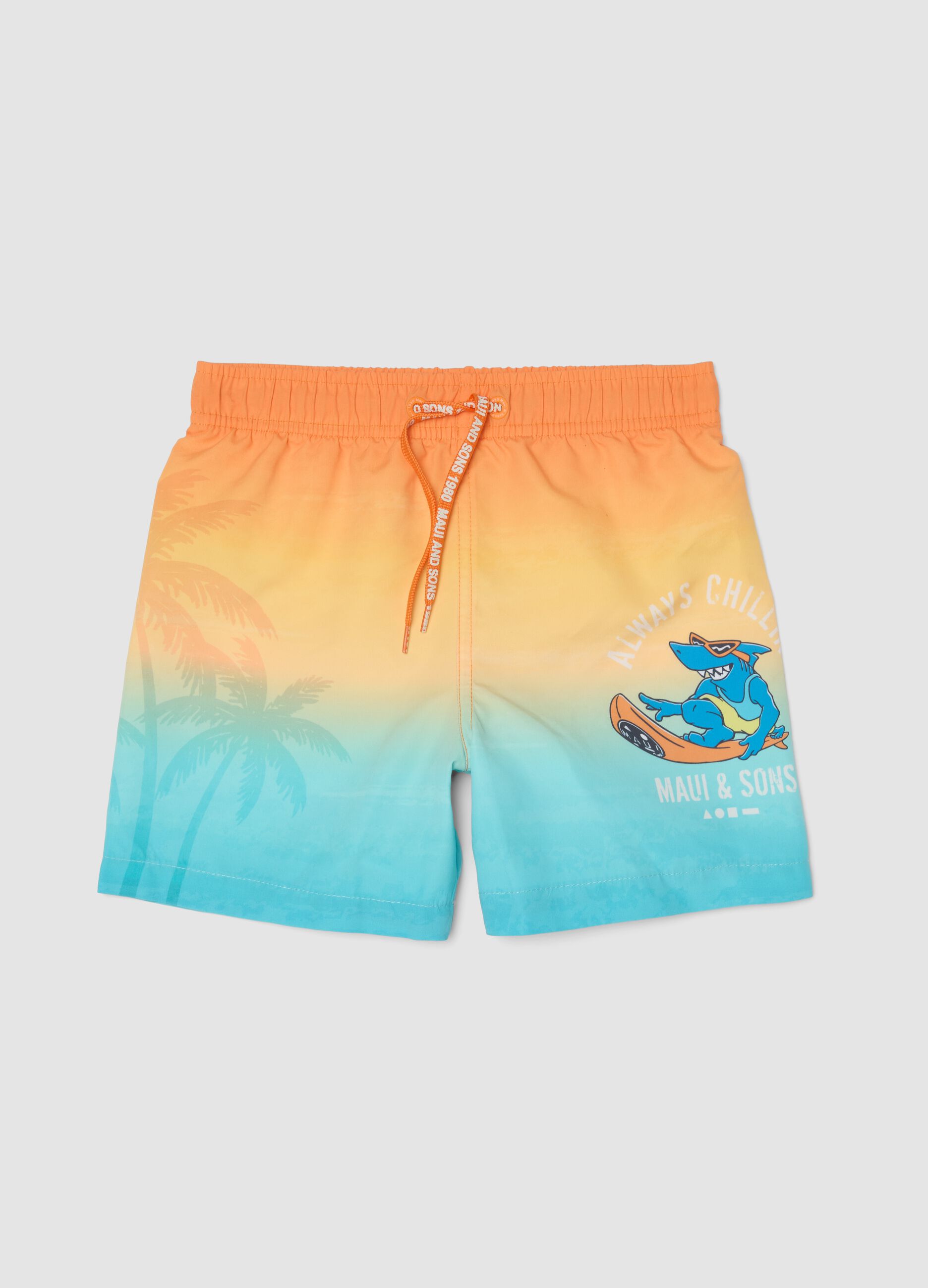 Boys&rsquo; multicolour ombr&eacute; swim shorts with tropical print