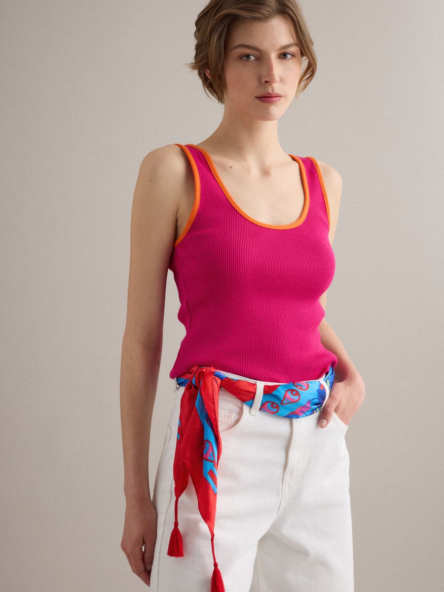 Pink pure cotton ribbed tank top_0