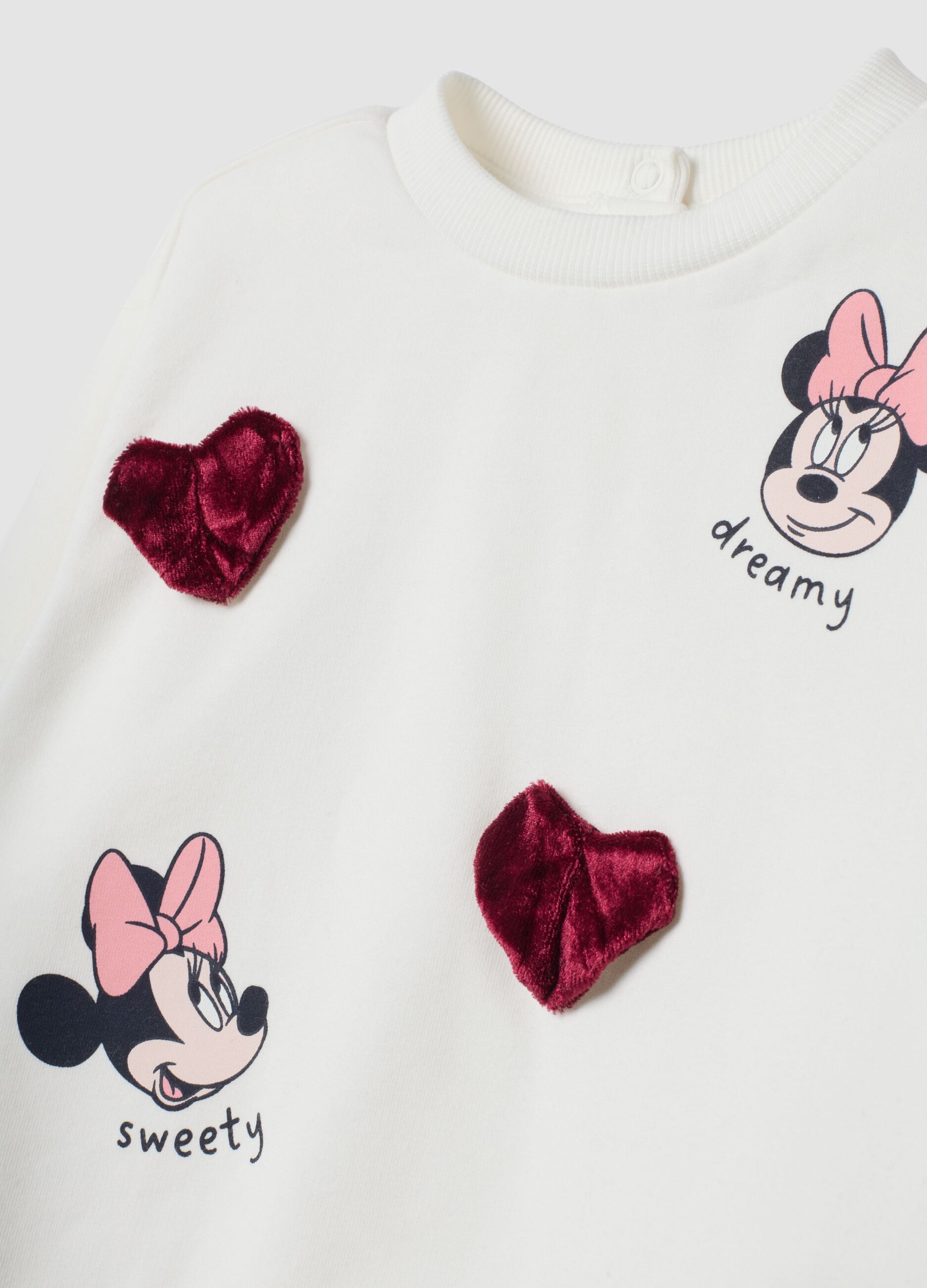 Completo over jogging bianco in cotone organico elasticizzato con stampe Minnie
