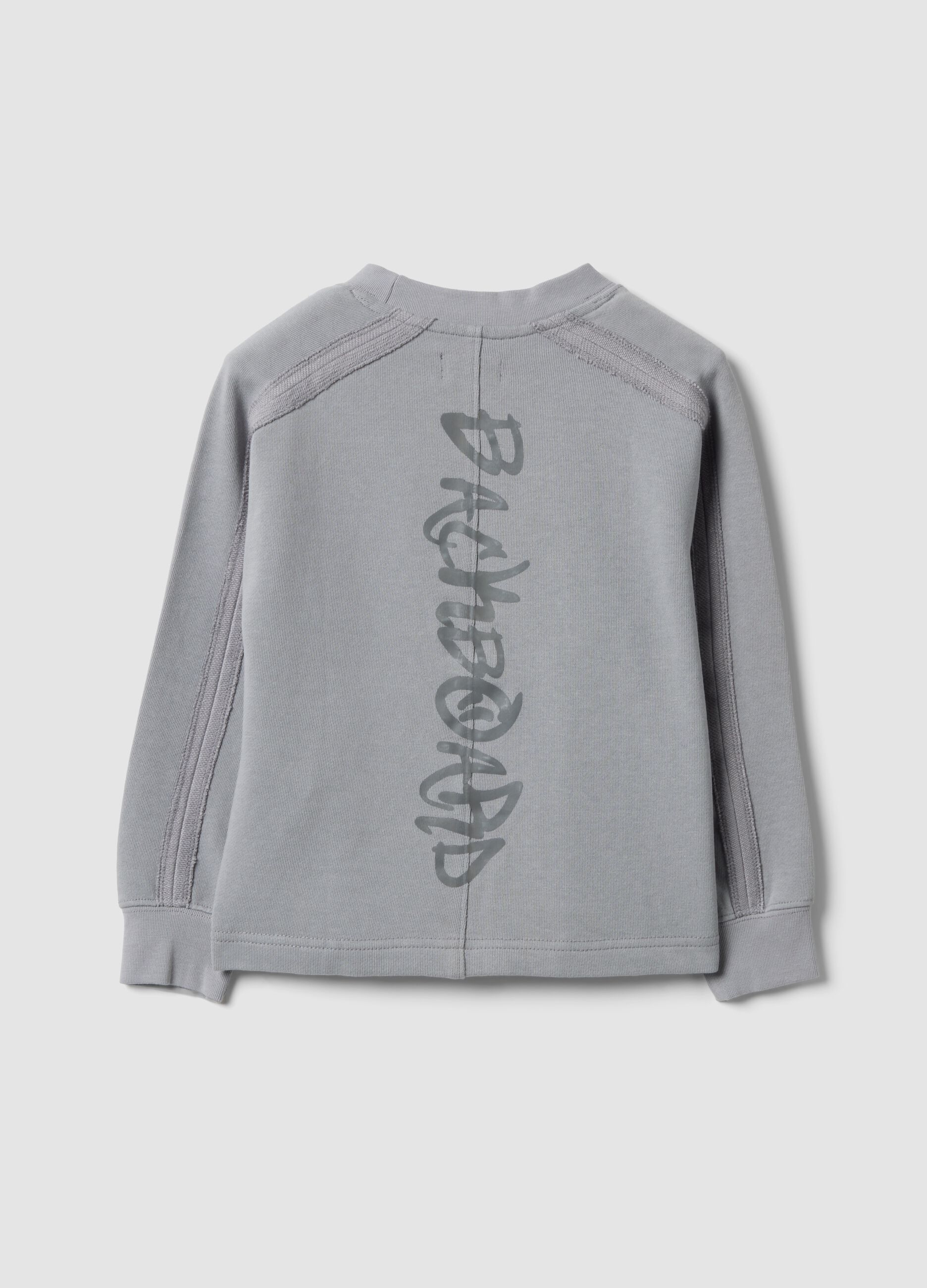 Grey cotton-blend crew-neck sweatshirt with print for boys, oversized fit