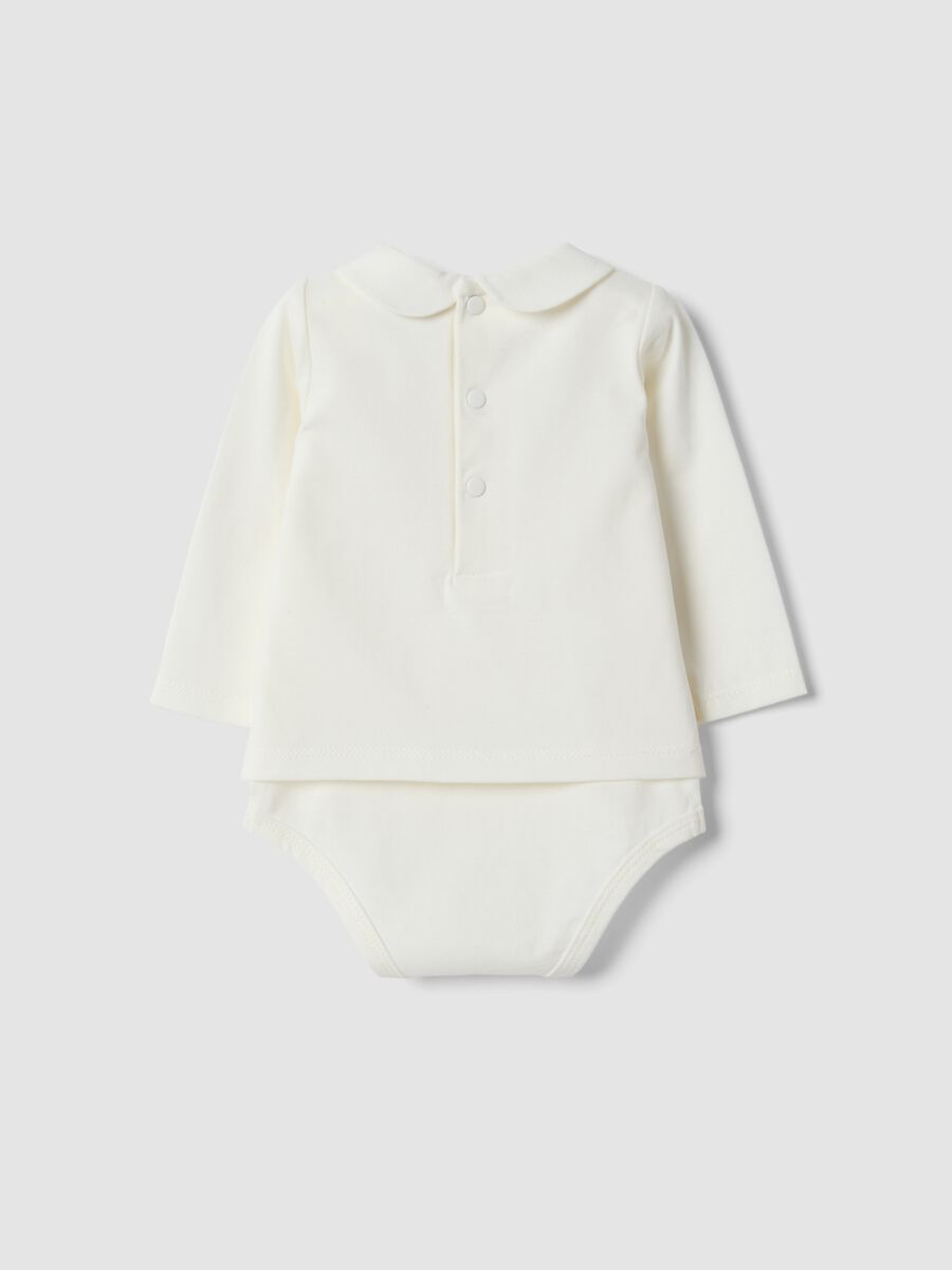 White organic cotton baby bodysuit with collar_1