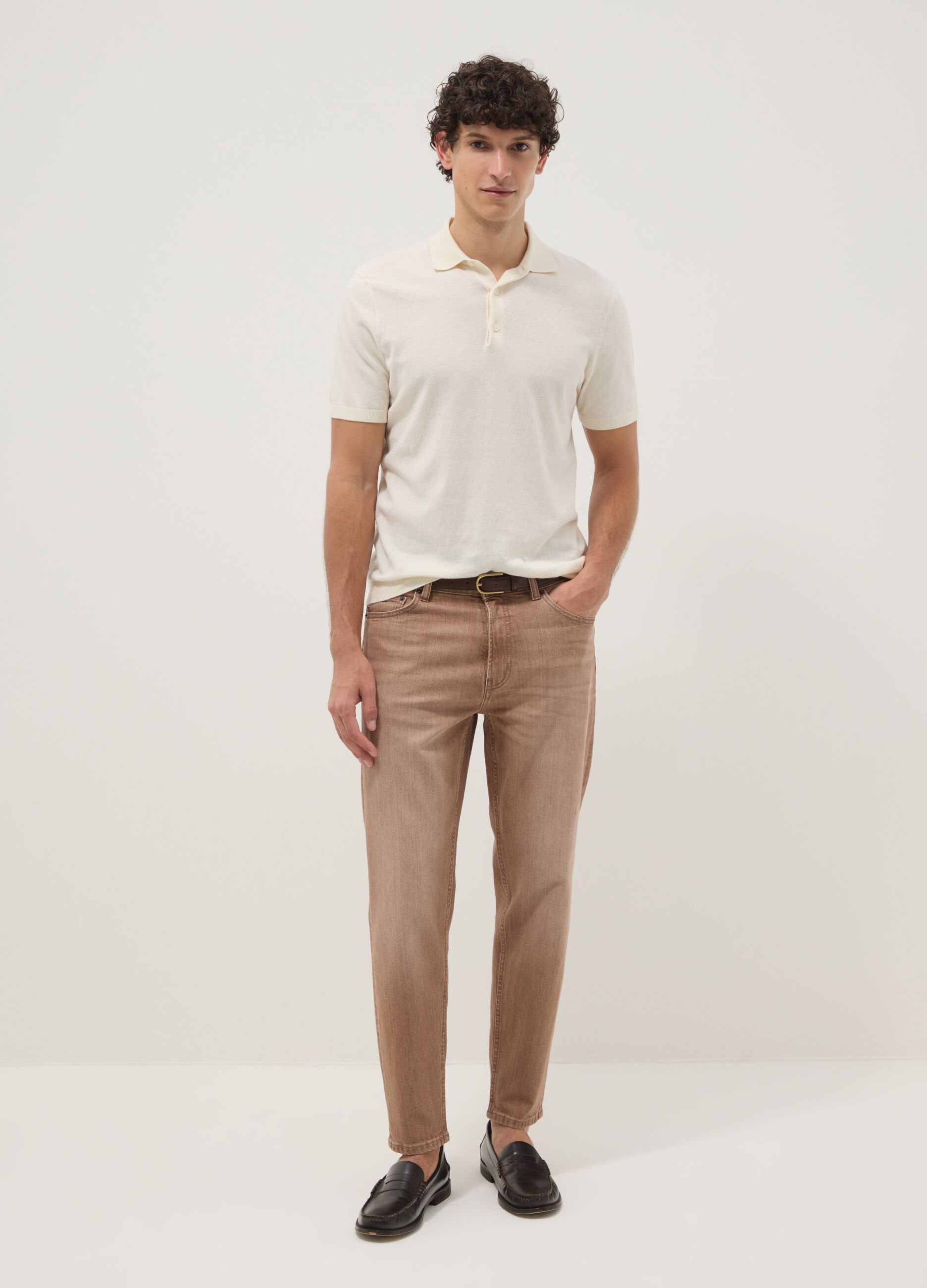 Brown denim jeans in stretch cotton, relaxed fit