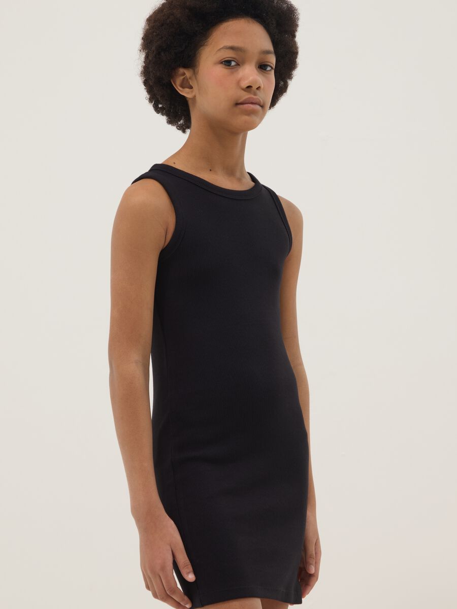 Girls&rsquo; sleeveless fitted black stretch cotton dress_2