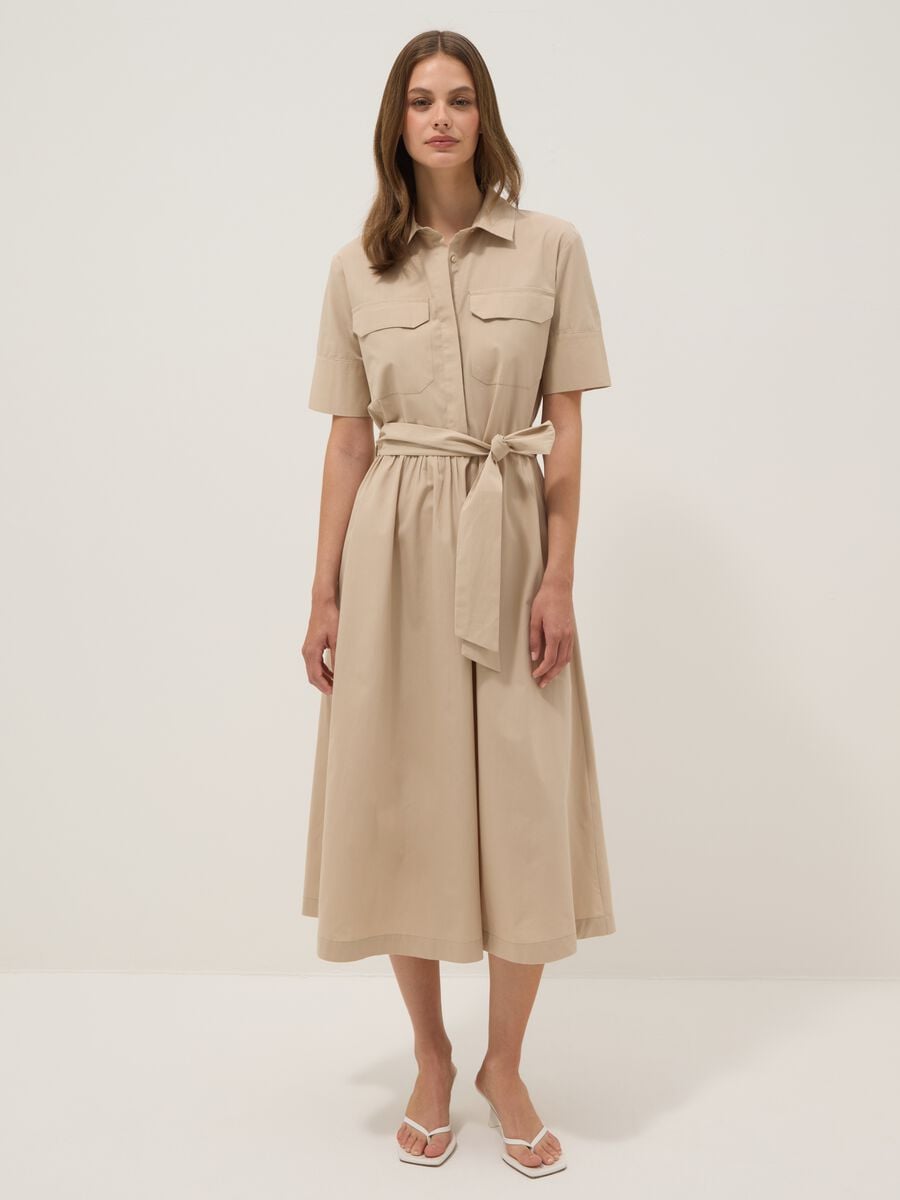 Beige pure cotton shirt dress_1