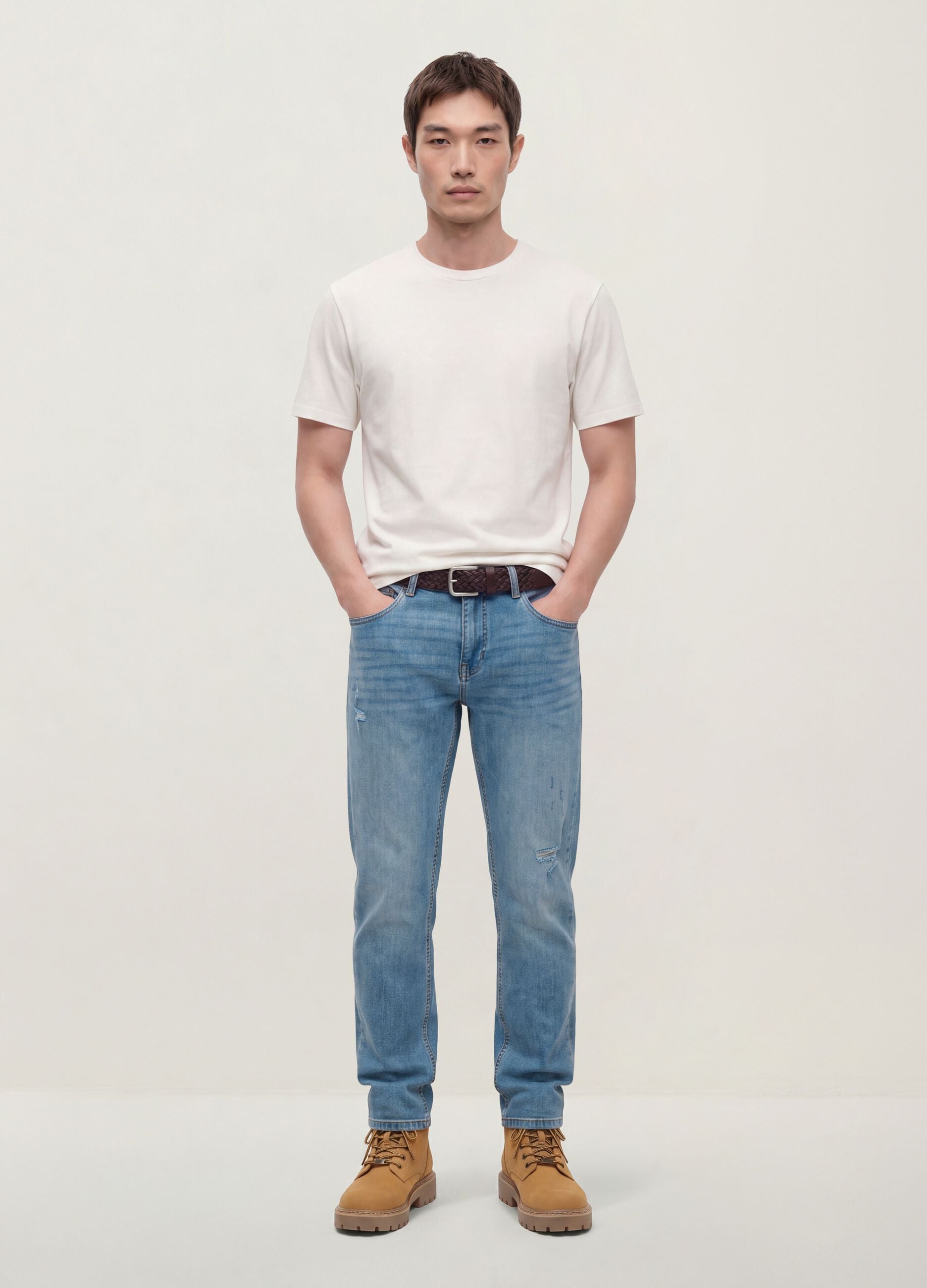 Light blue stretch cotton denim jeans, regular fit