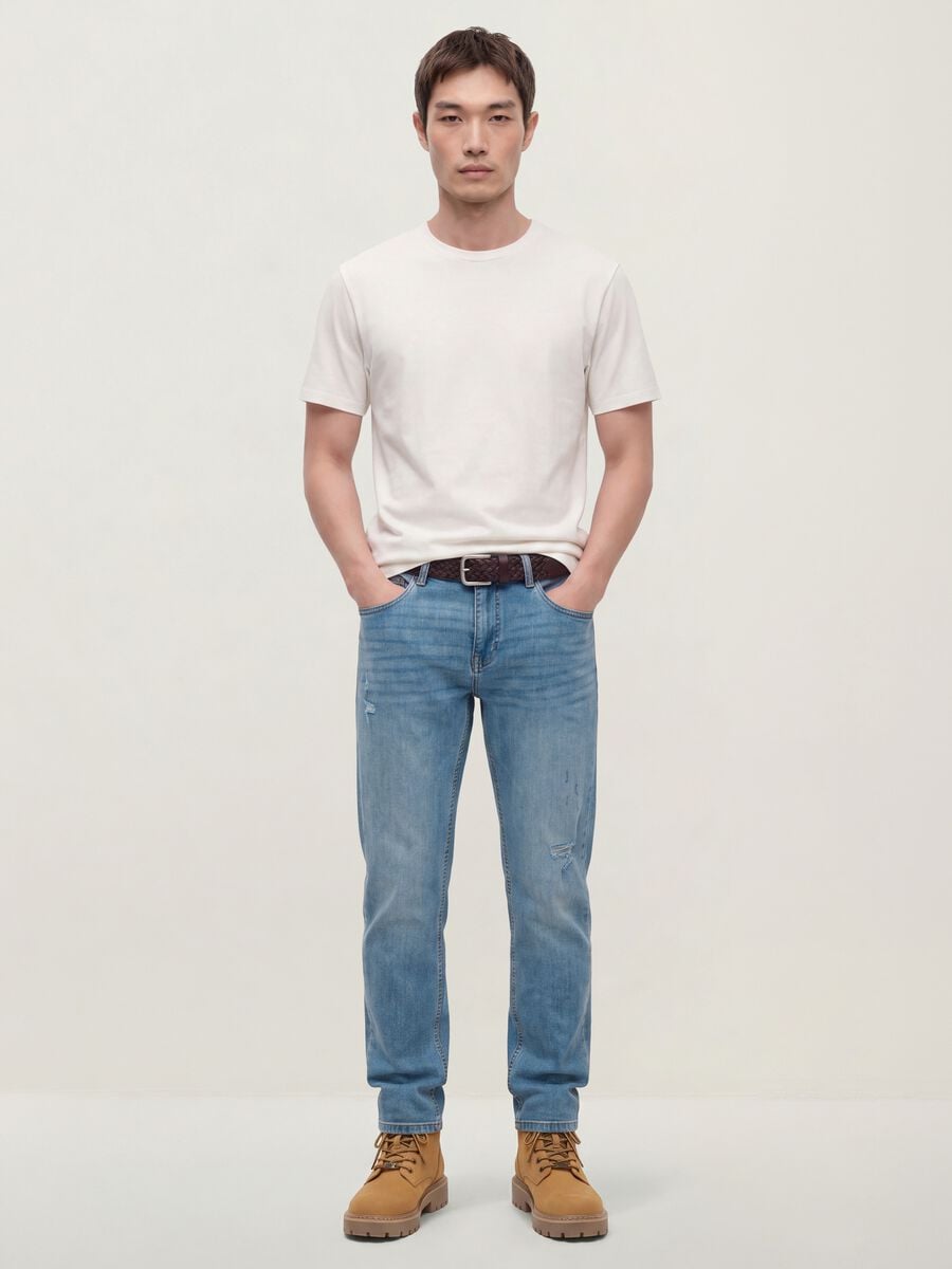 Light blue stretch cotton denim jeans, regular fit_0