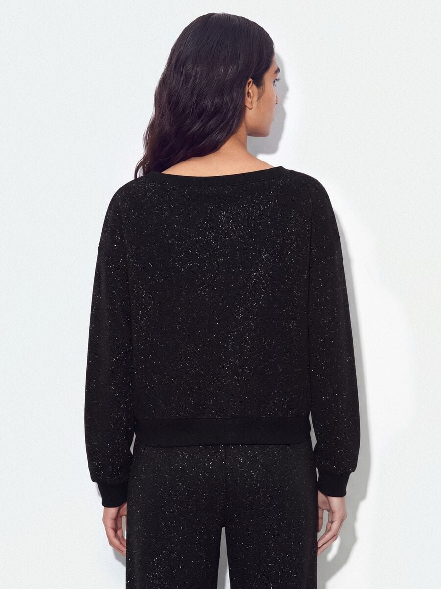 Black cotton-blend sweatshirt with bateau neckline and glitter_3