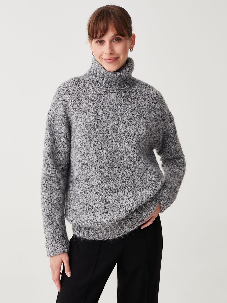 Mélange pullover with high neck_0