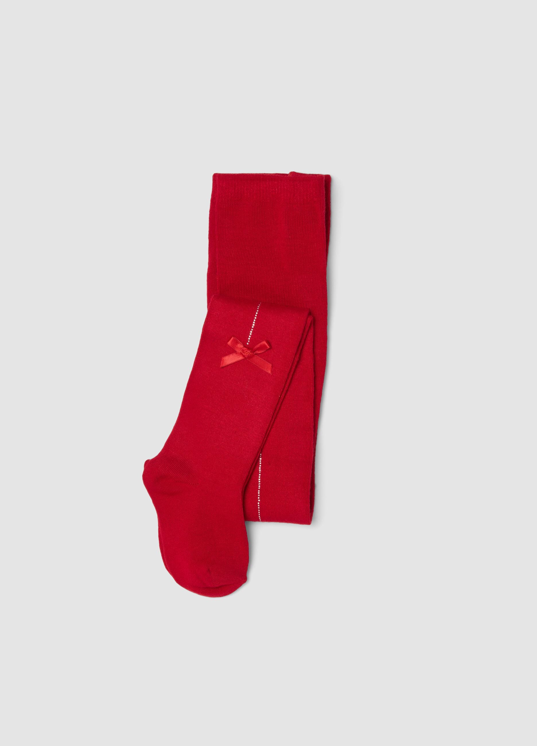 Collant rosso in tessuto elasticizzato con fiocco
