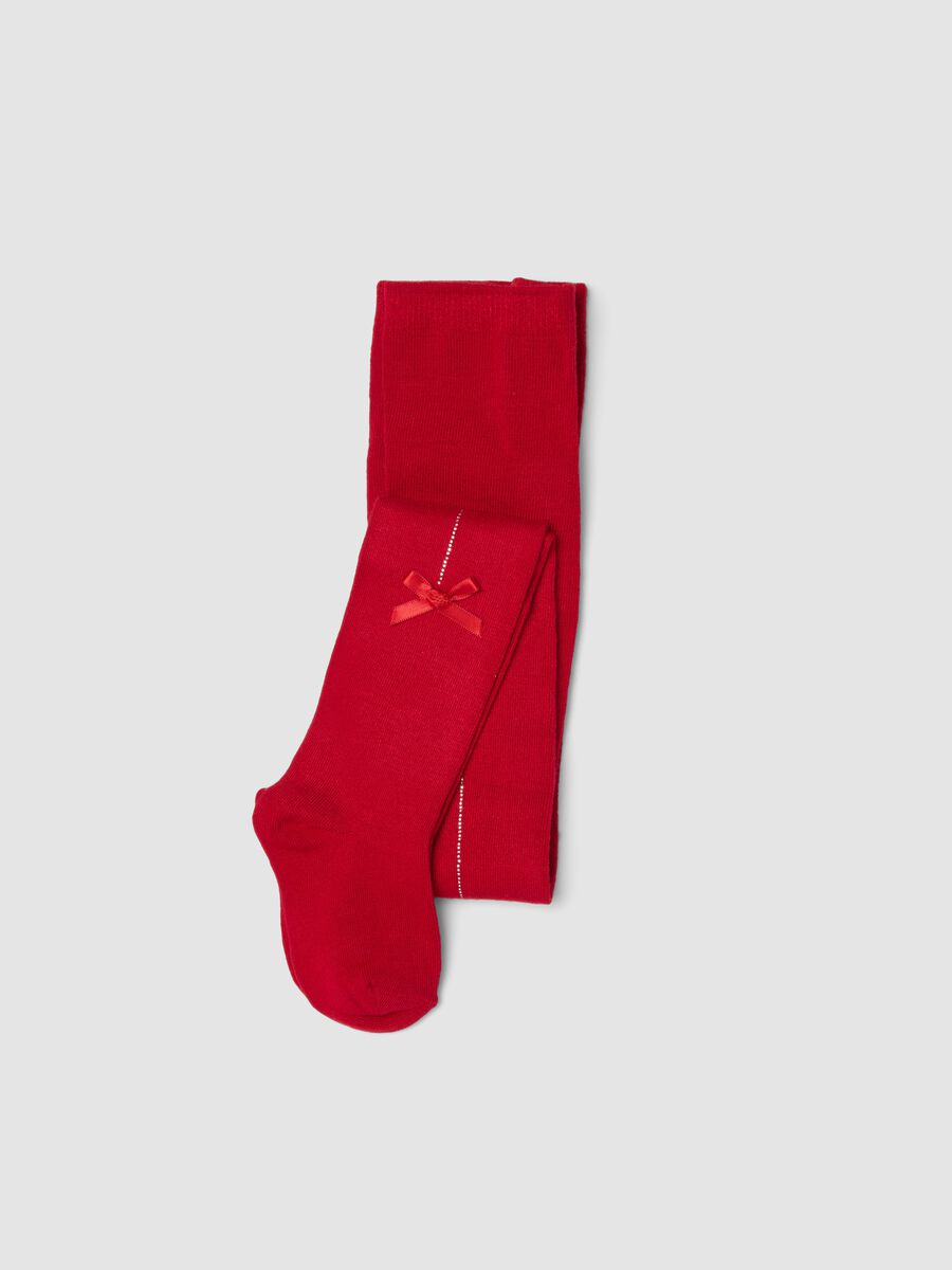 Collant rosso in tessuto elasticizzato con fiocco_0