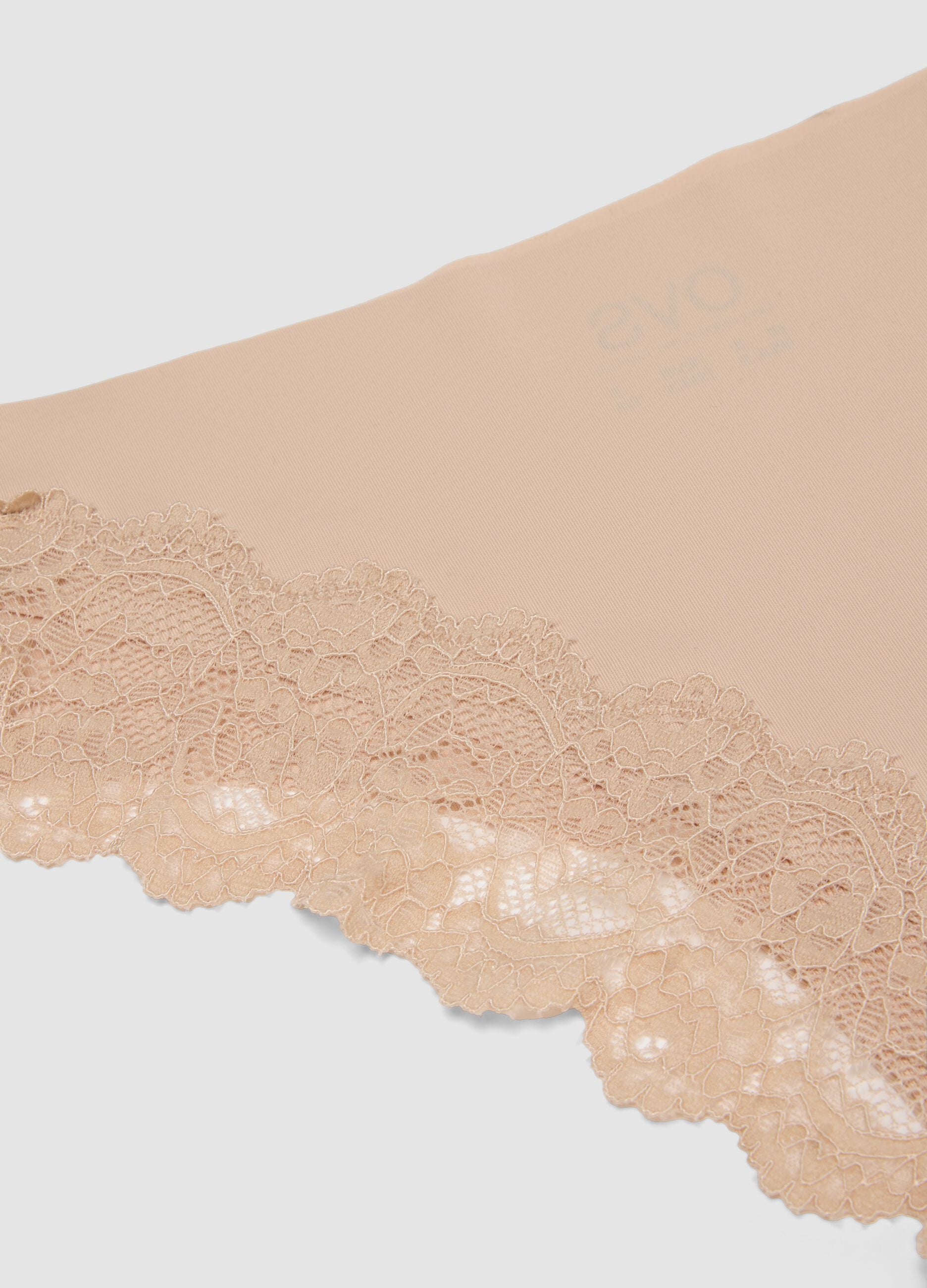 Beige Brazilian briefs in stretch microfibre with lace