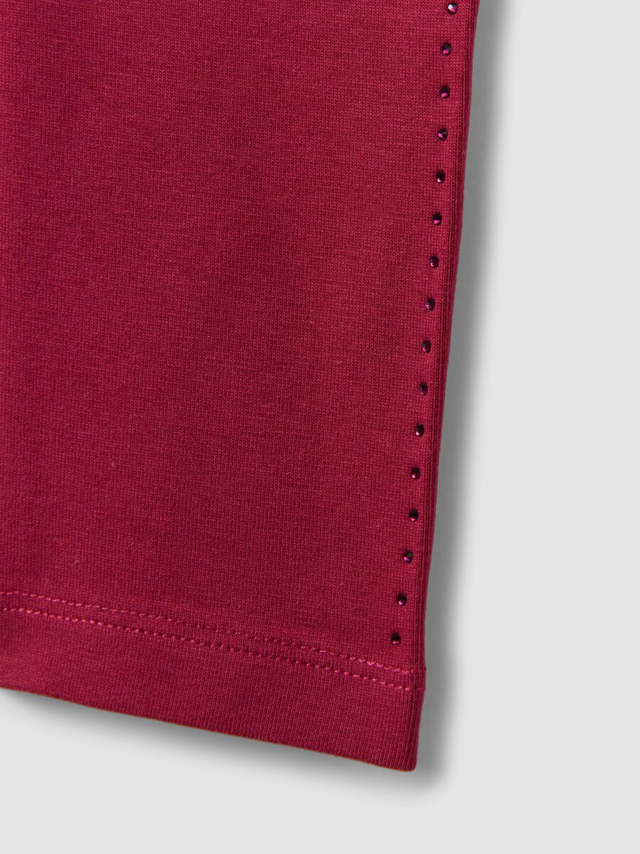 Girls&rsquo; red stretch organic cotton leggings with rhinestones_3