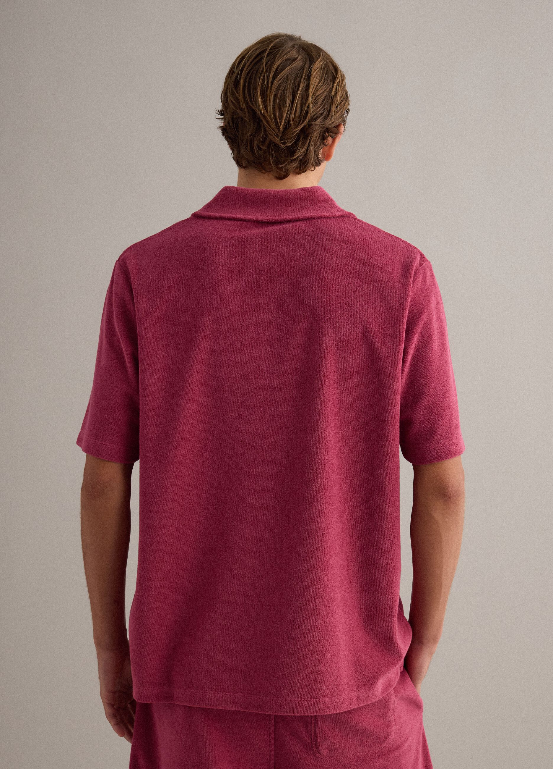 Red cotton-blend polo shirt