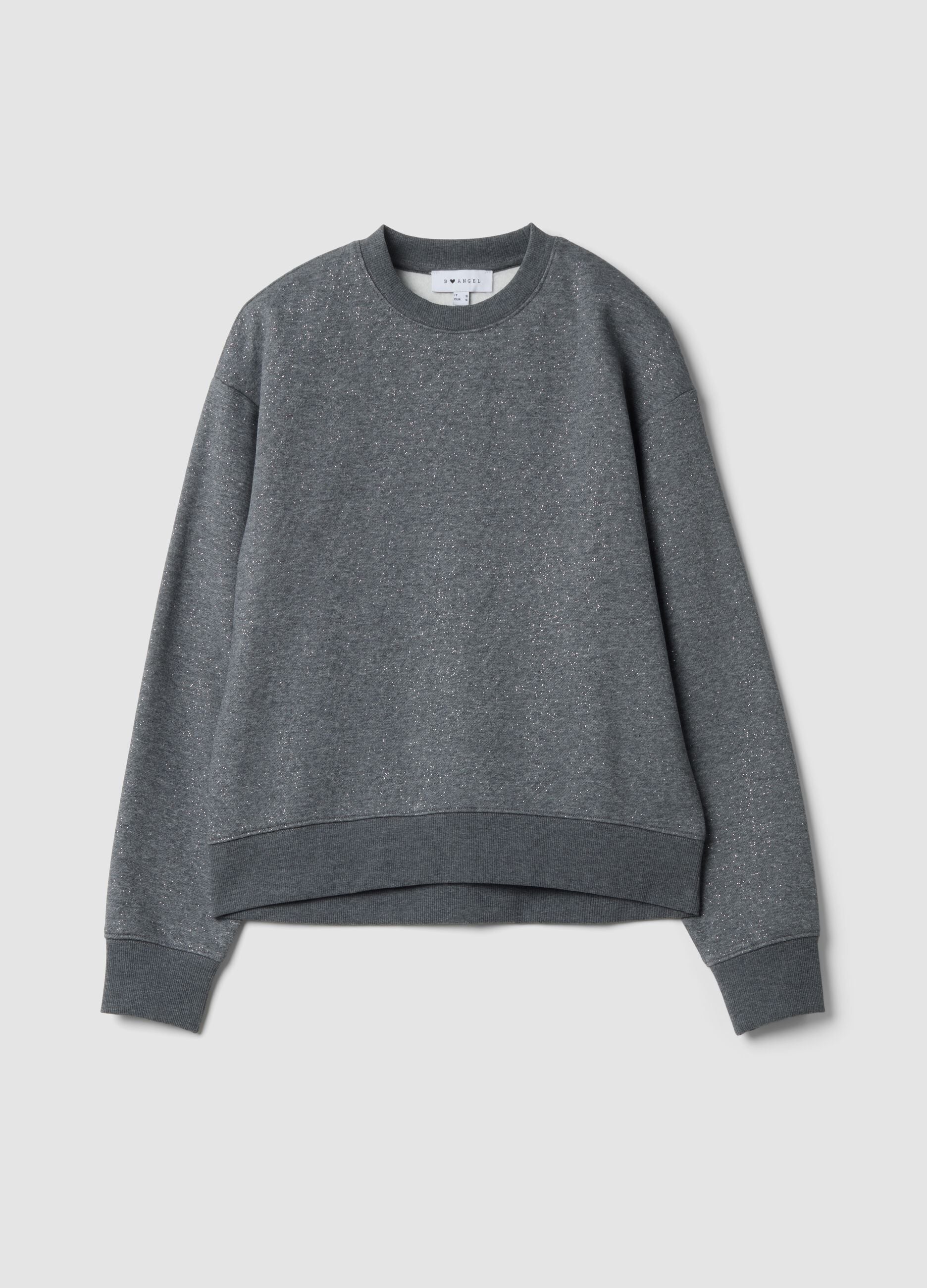 Graues Sweatshirt aus Baumwollmix mit Rundhalsausschnitt und Lurex-Print